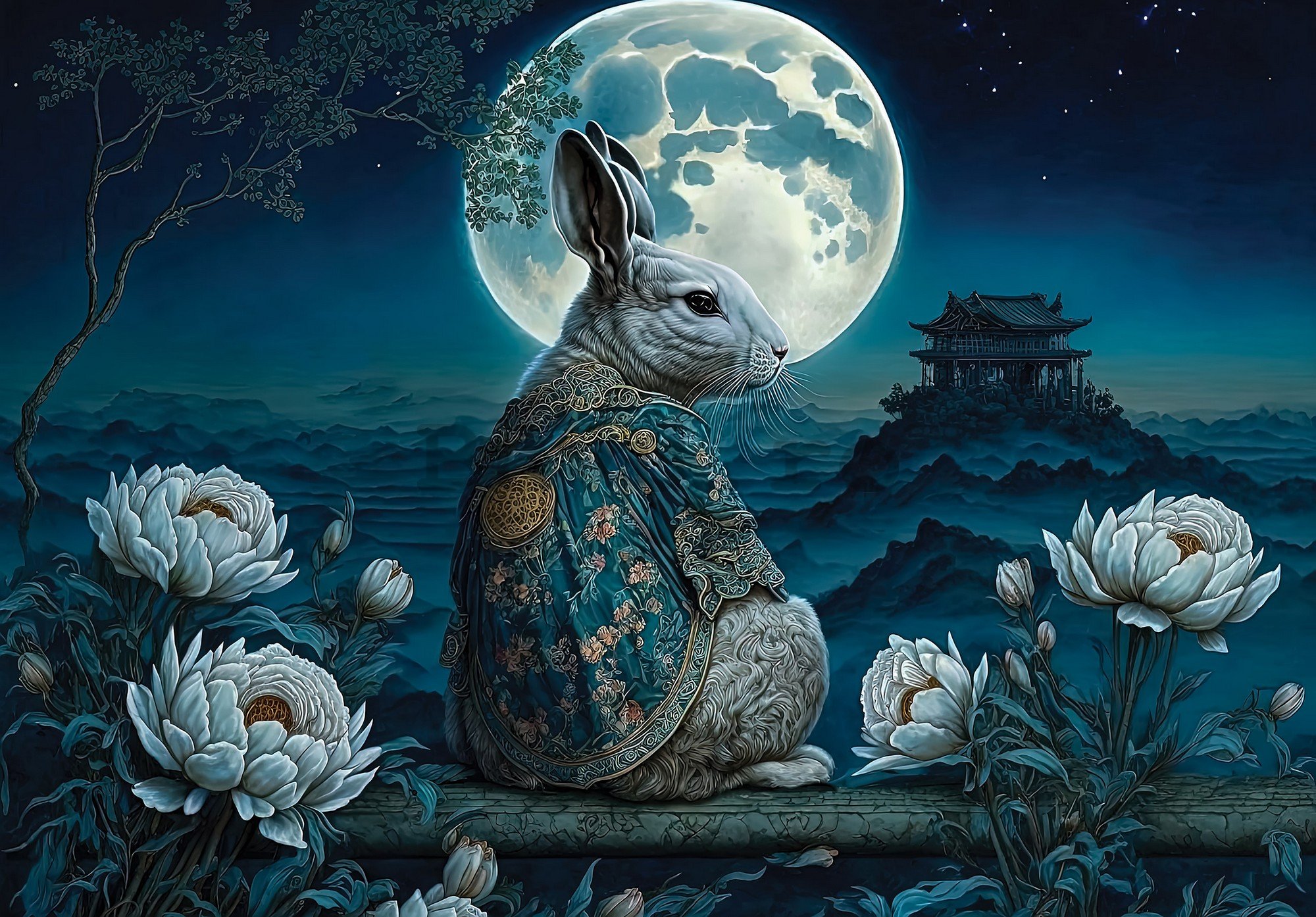 Fototapet vlies: Art Orient rabbit moon - 208x146 cm