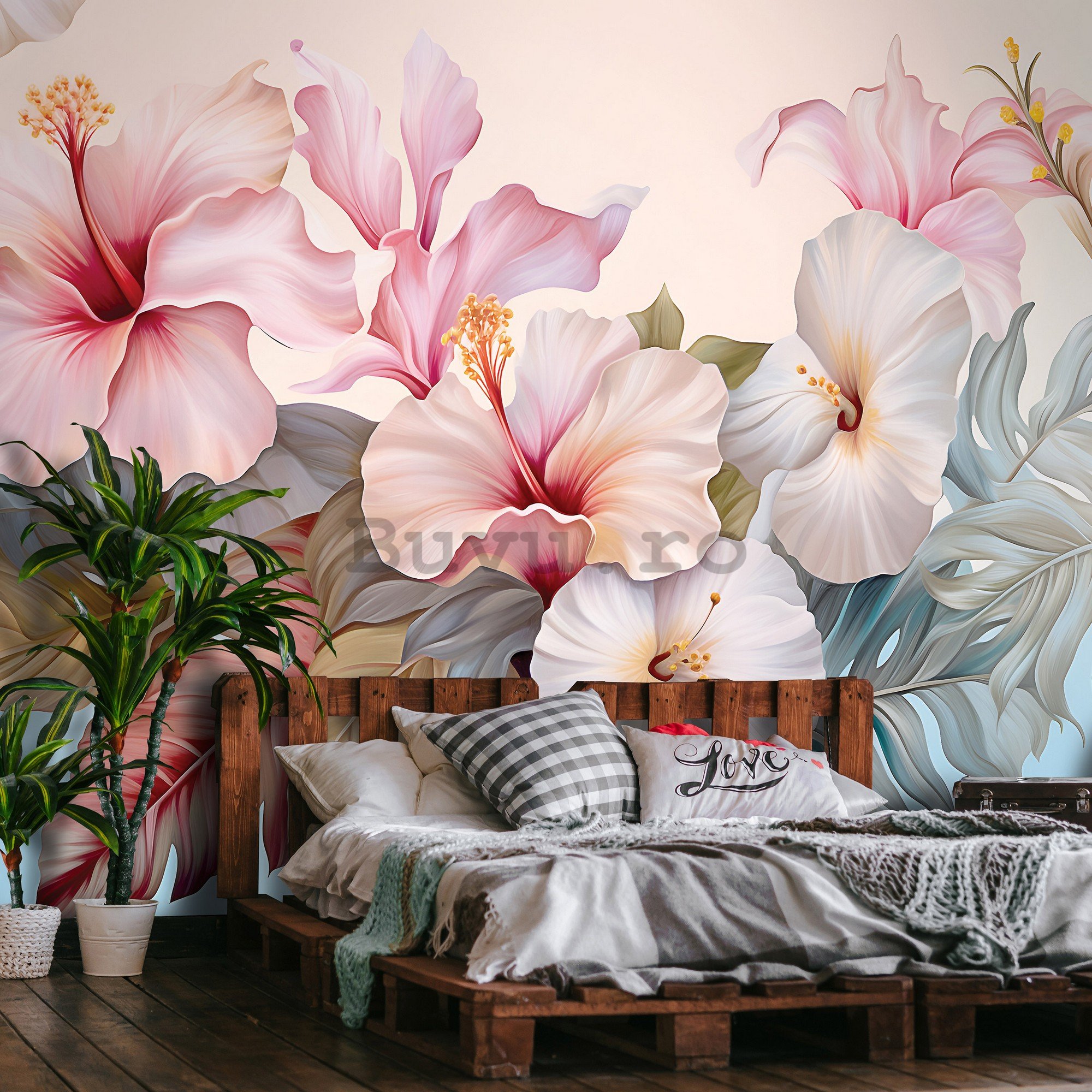 Fototapet vlies: Nature flowers hibiscus painting - 312x219cm