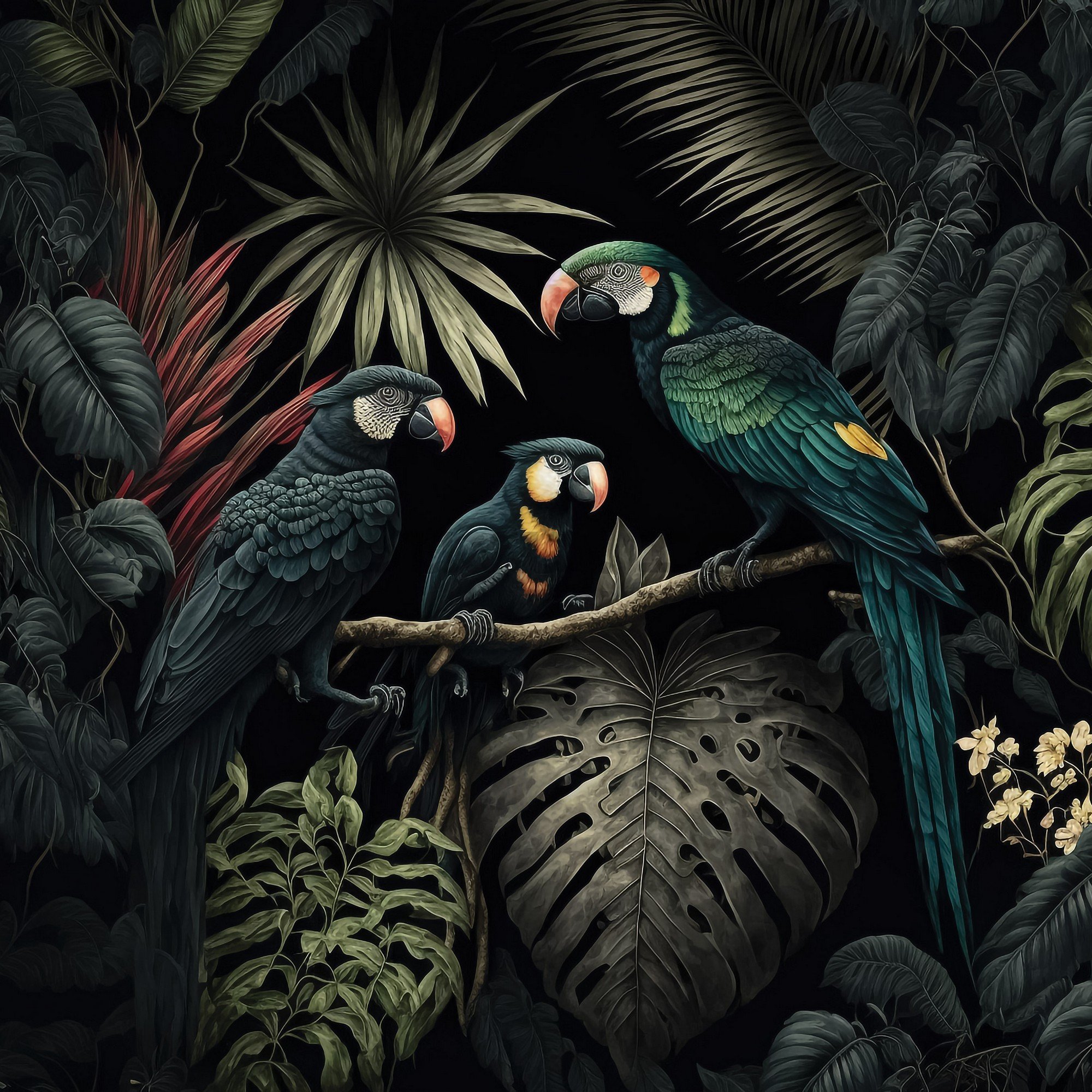 Fototapet vlies: Nature jungle parrots leaves - 312x219cm