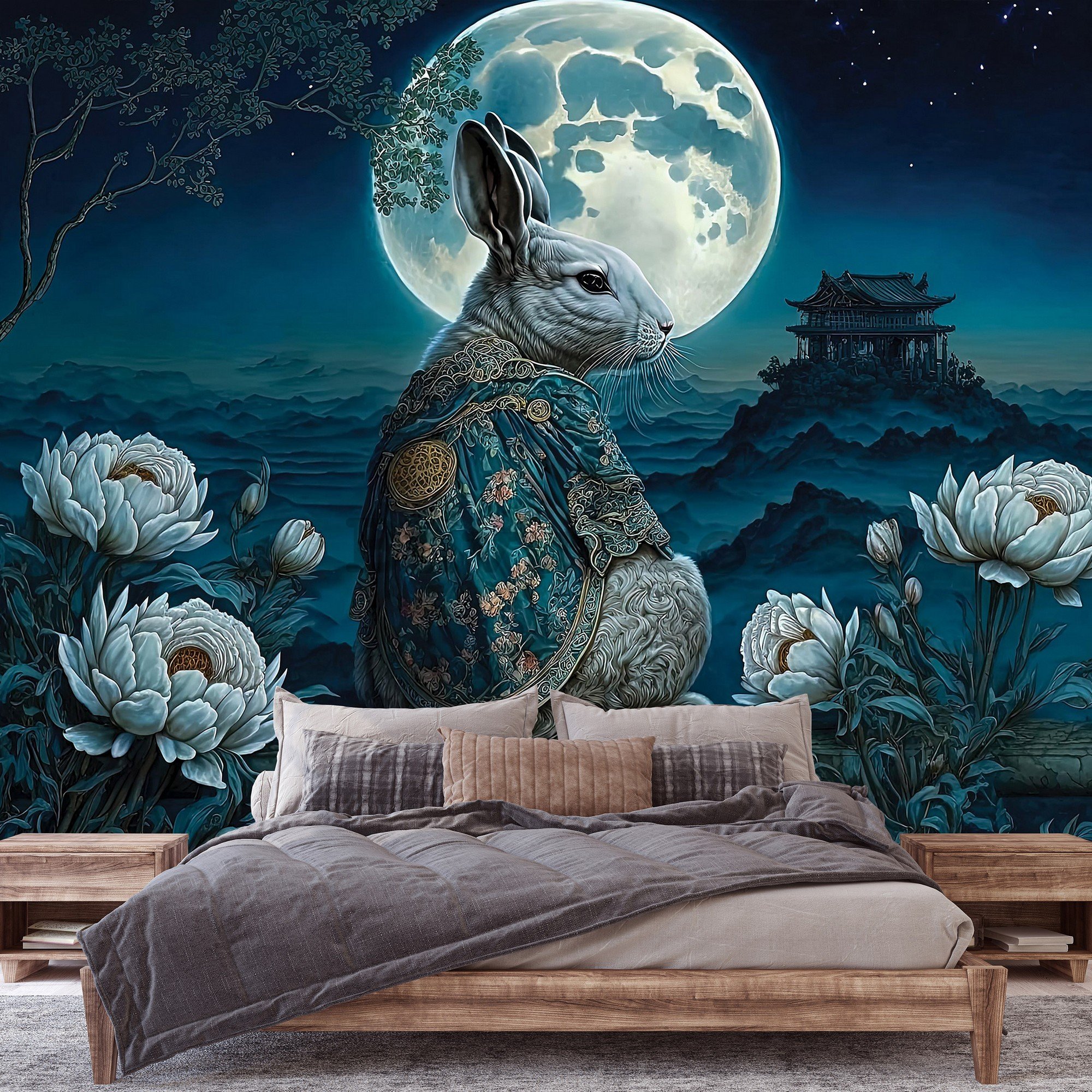 Fototapet vlies: Art Orient rabbit moon - 312x219cm