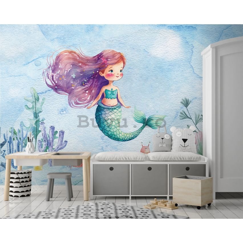 Fototapet vlies: For kids mermaid watercolour - 312x219cm