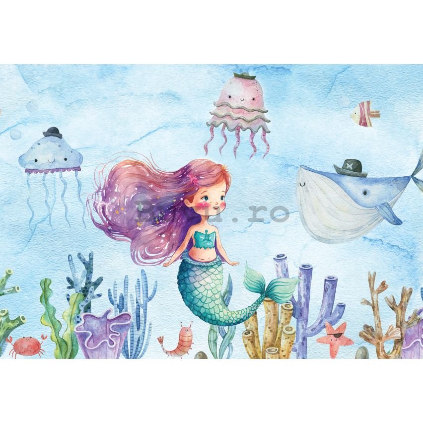 Fototapet vlies: For kids mermaid watercolour (1) - 312x219cm