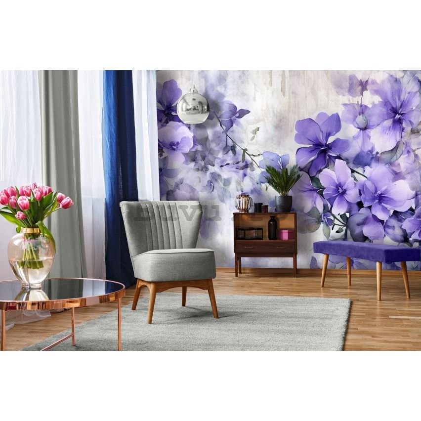 Fototapet vlies: Violet Romantic Painted Flowers (1) - 312x219cm