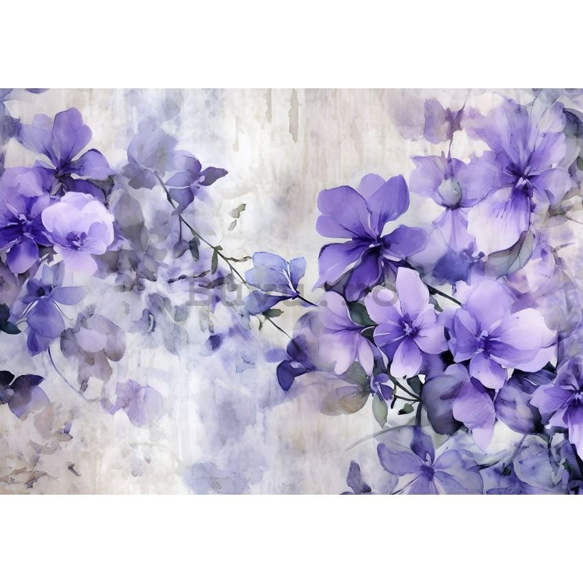 Fototapet vlies: Violet Romantic Painted Flowers (1) - 312x219cm