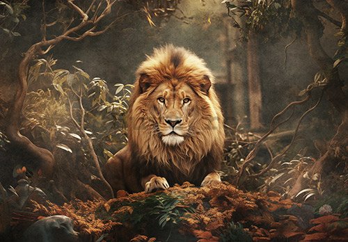 Fototapet vlies: Animals Cats Lion - 312x219cm