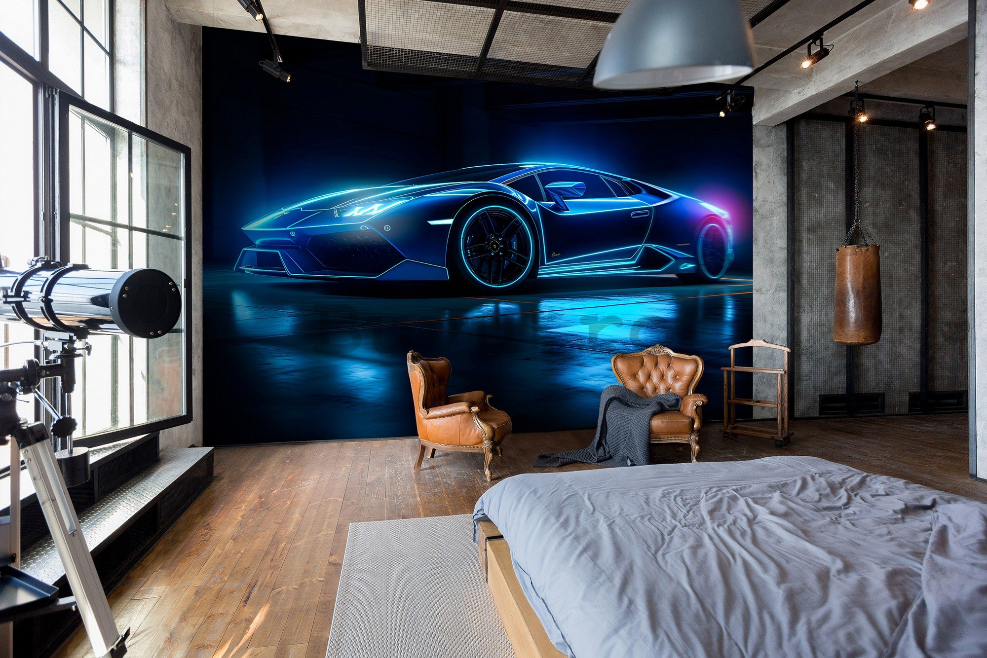 Fototapet vlies: Car Lamborghini luxurious neon - 416x254 cm