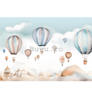 Fototapet vlies: For kids fairytale watercolour balloons - 416x254 cm