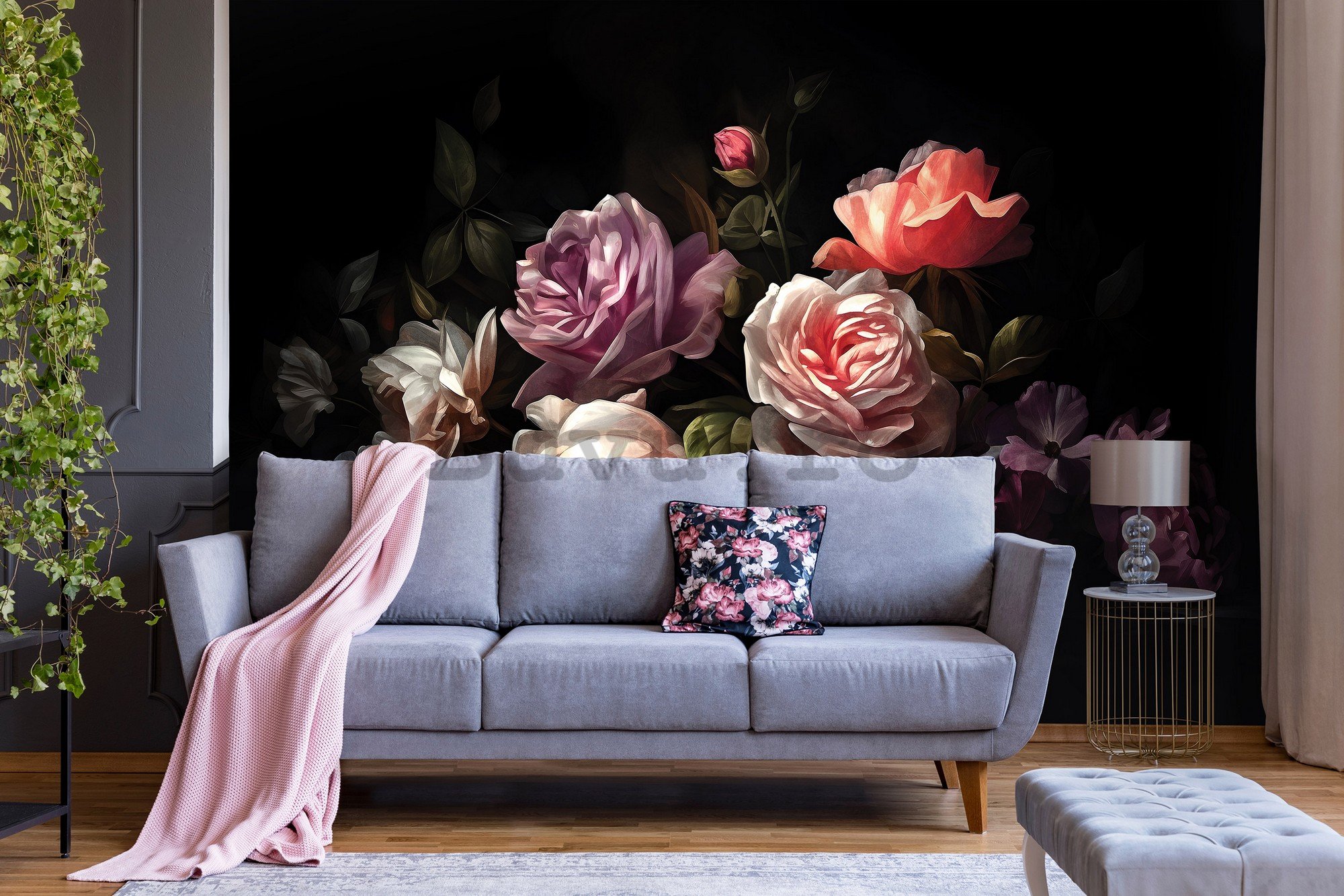 Fototapet vlies: Art painting flowers roses - 416x254 cm