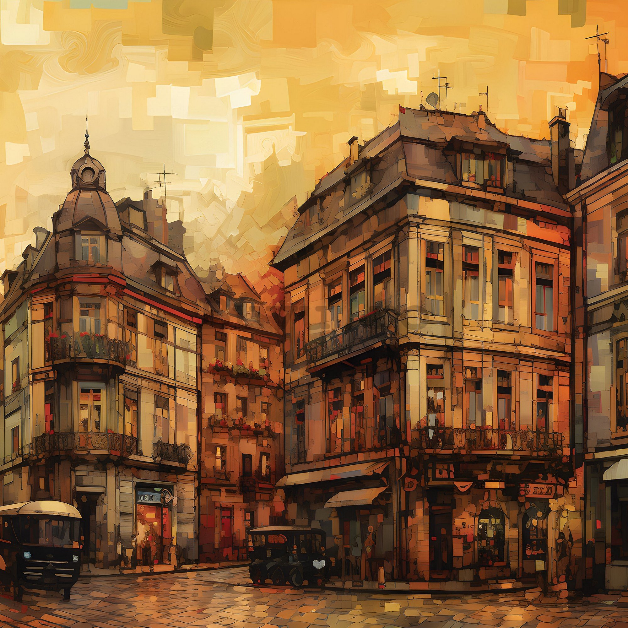 Fototapet vlies: City architecture oil-colours painting - 416x254 cm