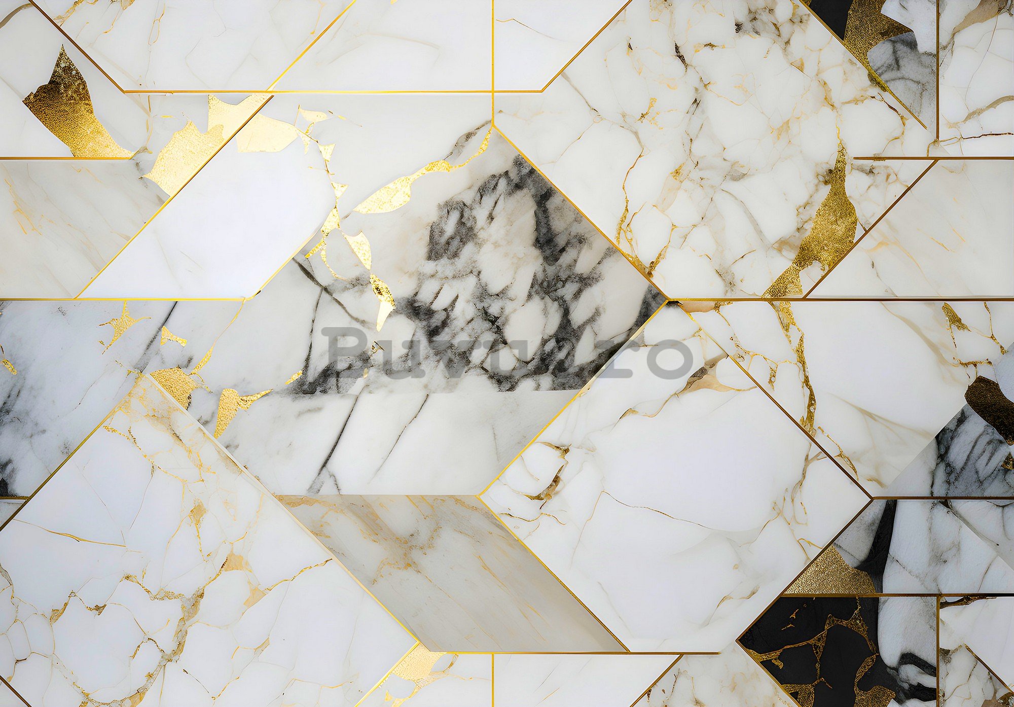 Fototapet vlies: Imitation marble gold geometry - 416x254 cm