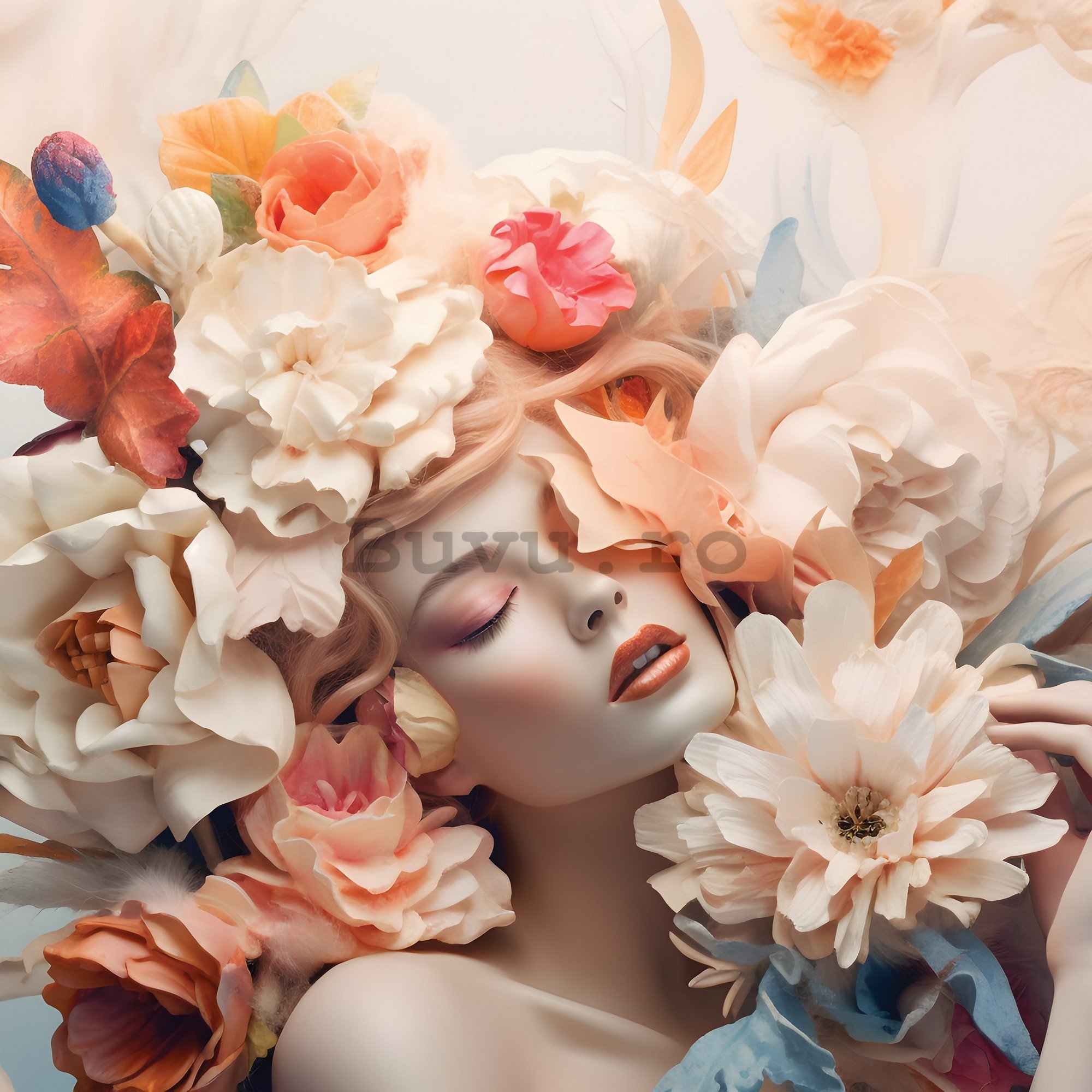 Fototapet vlies: Woman flowers pastel elegance - 416x254 cm