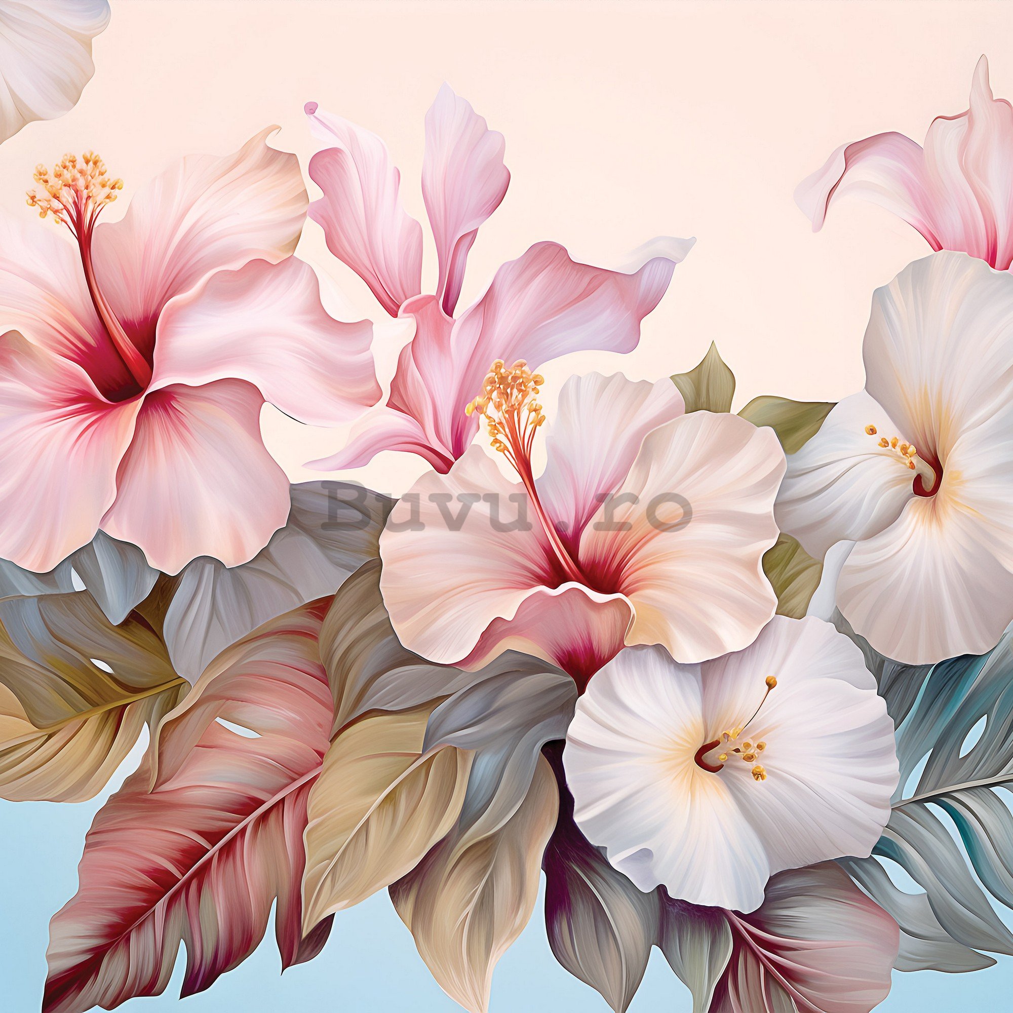 Fototapet vlies: Nature flowers hibiscus painting - 416x254 cm