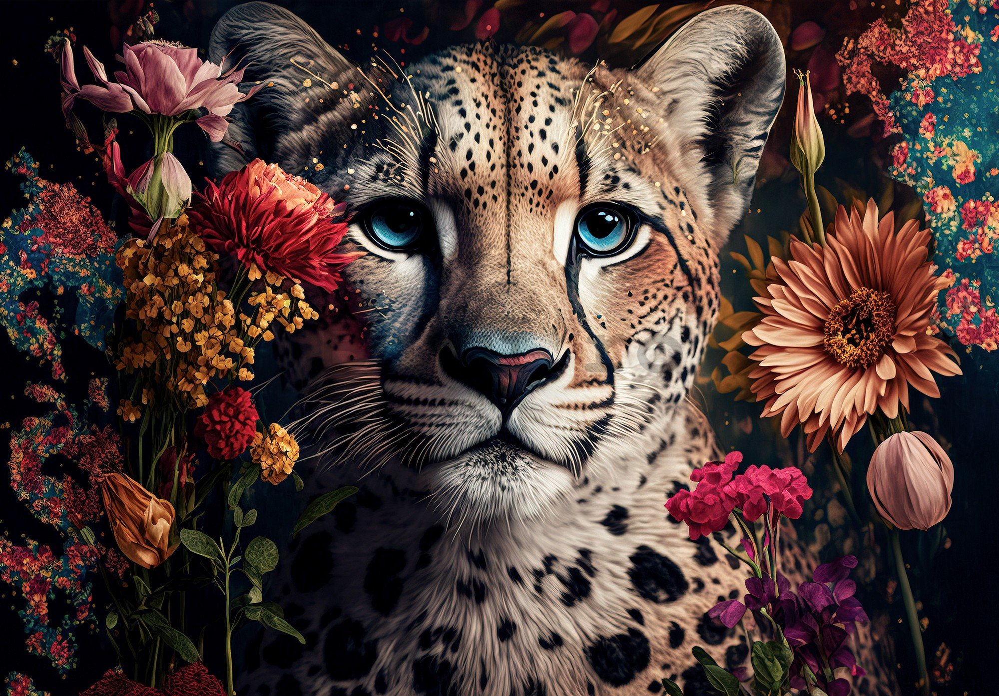 Fototapet vlies: Nature flowers cheetah colours - 416x254 cm
