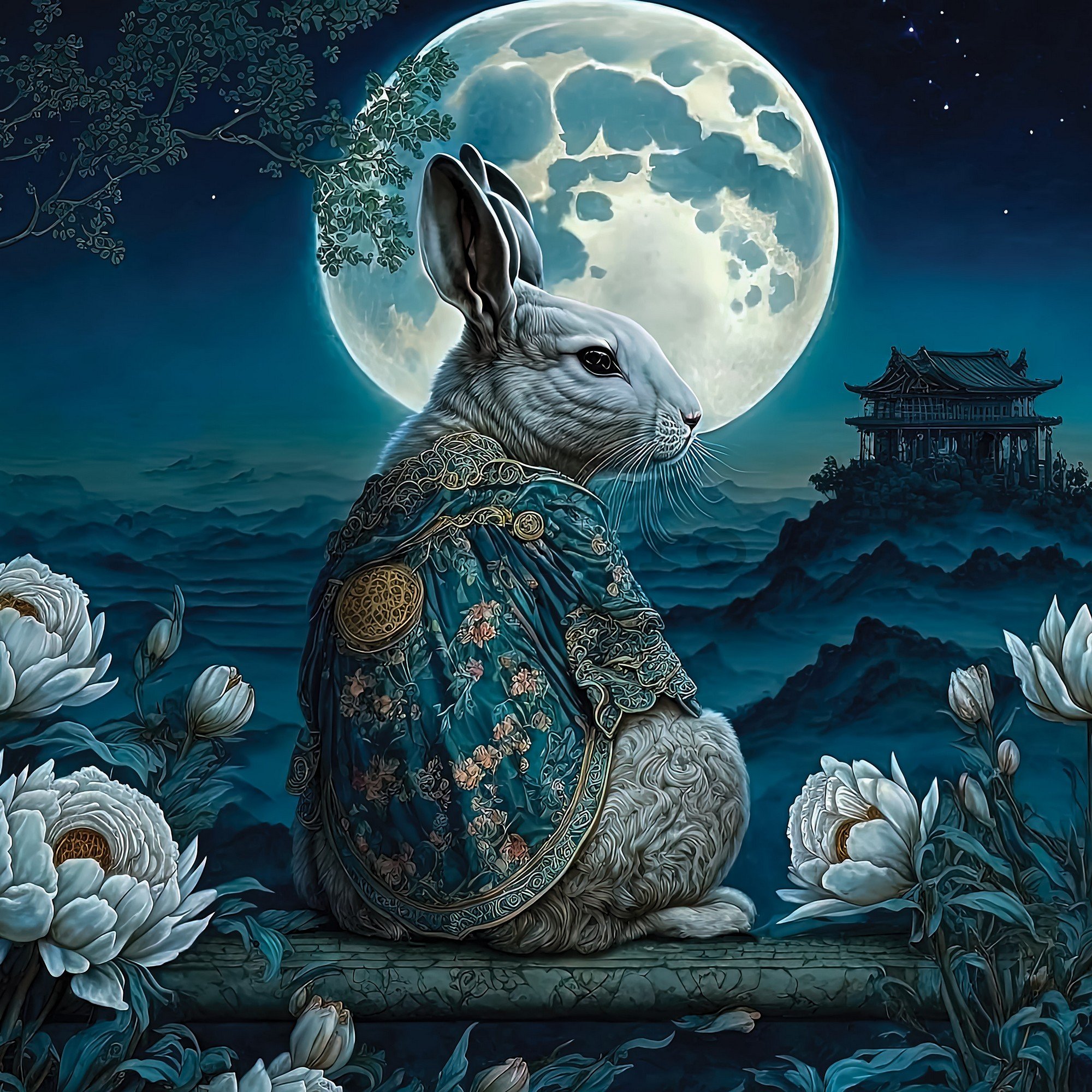 Fototapet vlies: Art Orient rabbit moon - 416x254 cm