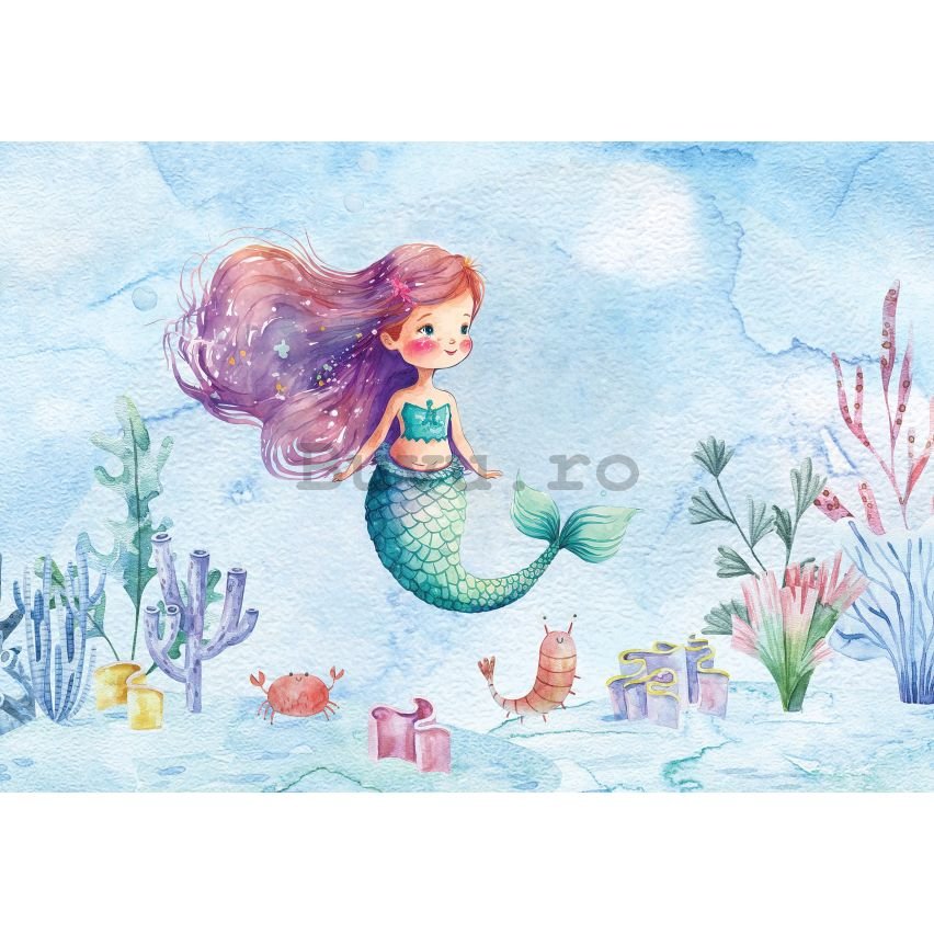 Fototapet vlies: For kids mermaid watercolour - 416x254 cm