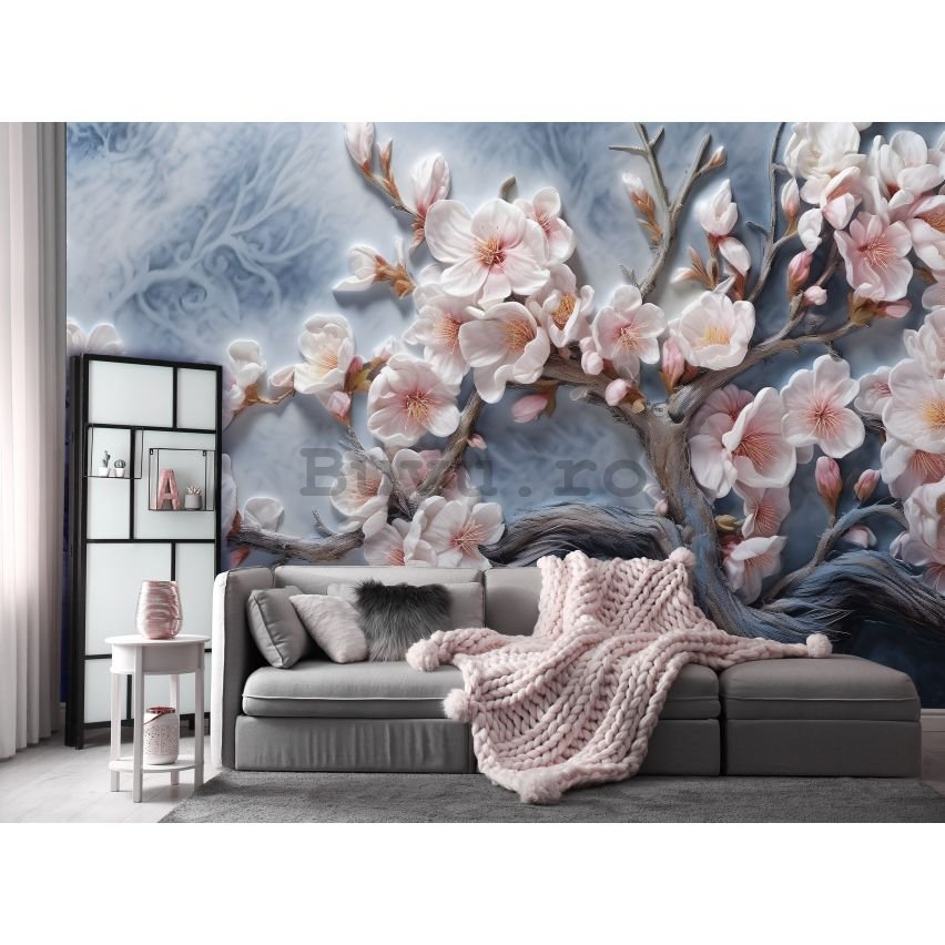 Fototapet vlies: Art Nature Painted Branches Flowers - 416x254 cm
