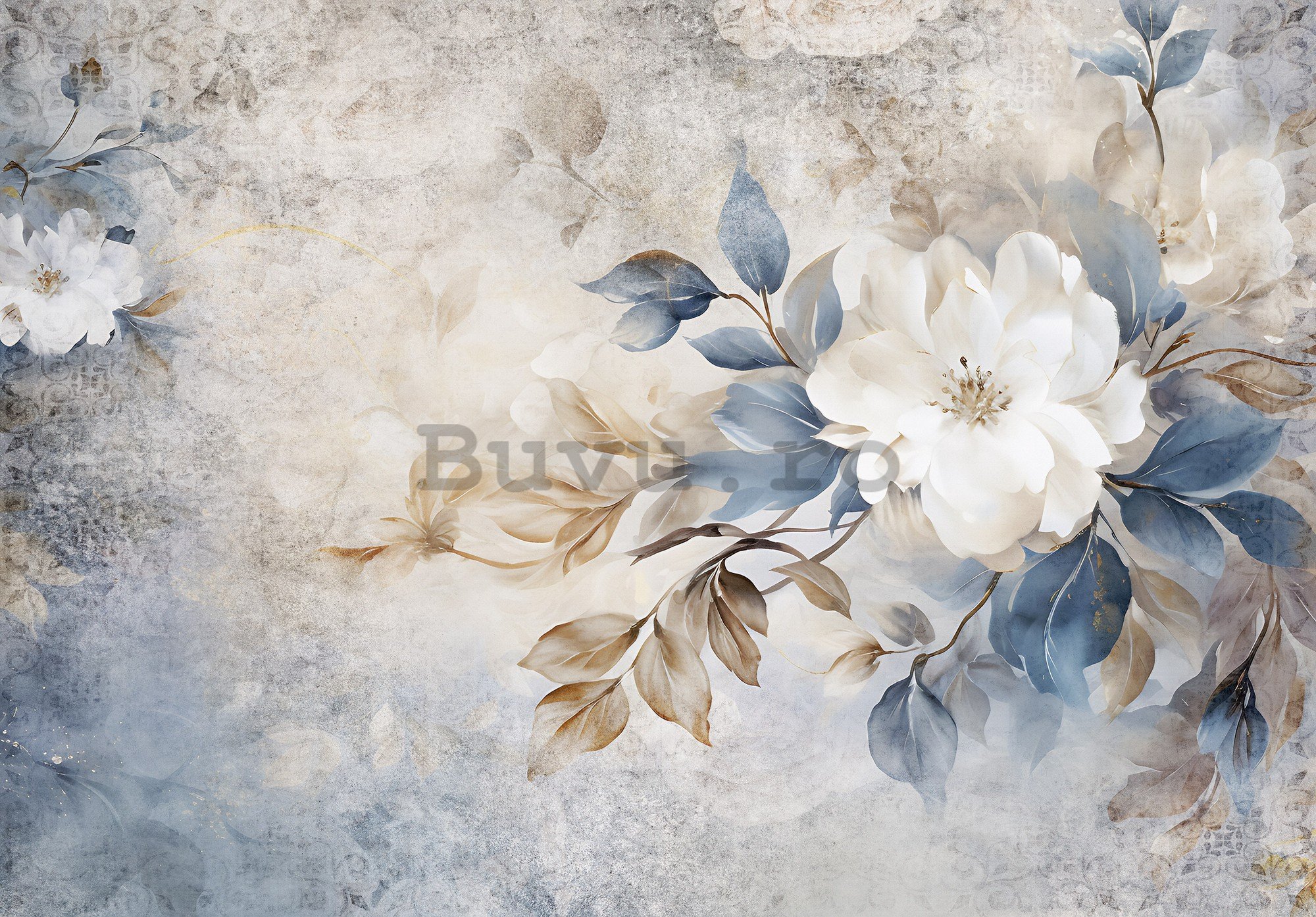 Fototapet vlies: Pastel Blue Flowers - 416x254 cm