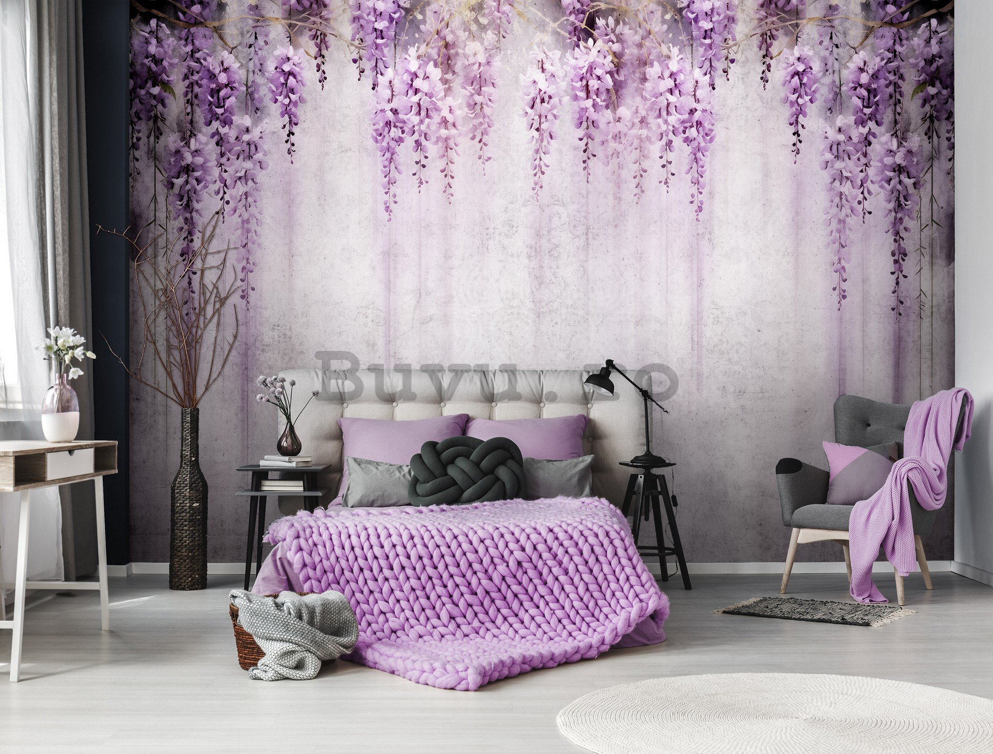 Fototapet vlies: Flowers Violet Wisteria Romantic - 416x254 cm